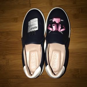 Navy Black Slip Ons